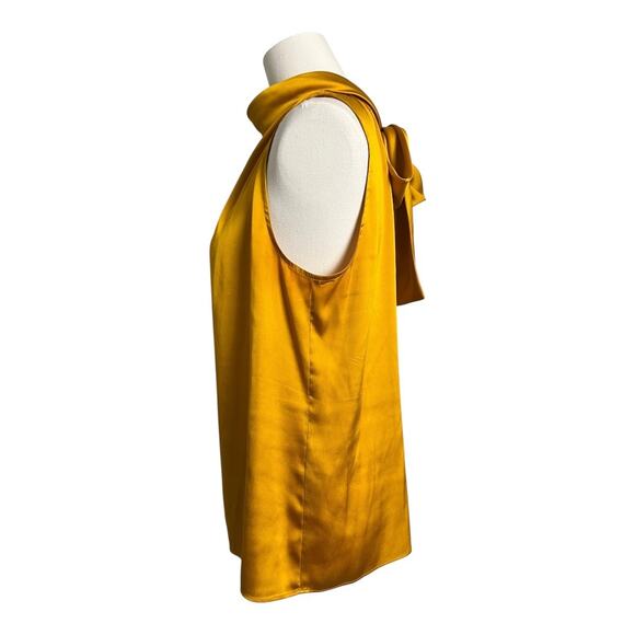 WHBM Gold Satin Kitten Bow Blouse Shirt Top Career Romantic Business Casual M - Picture 5 of 7